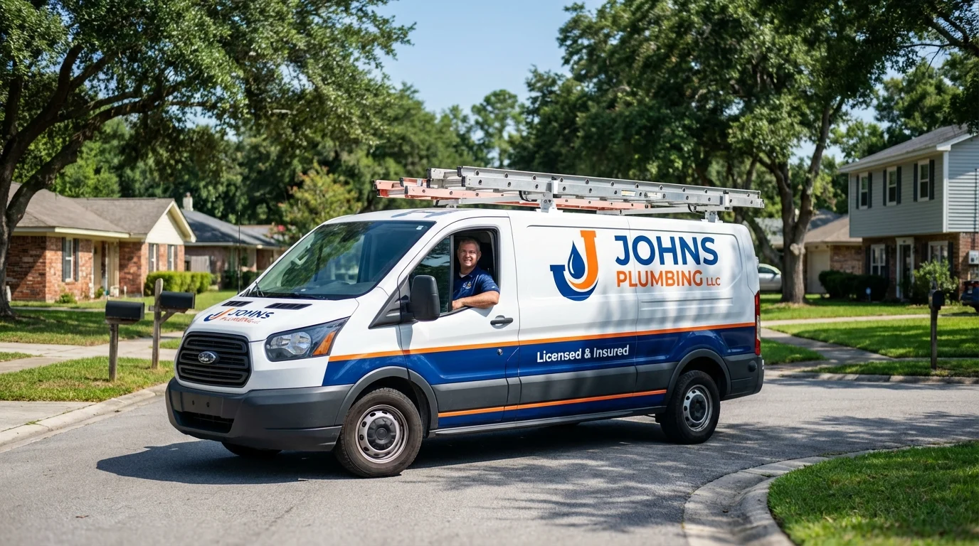 Johns Plumbing LLC service van in Redwood Valley, CA