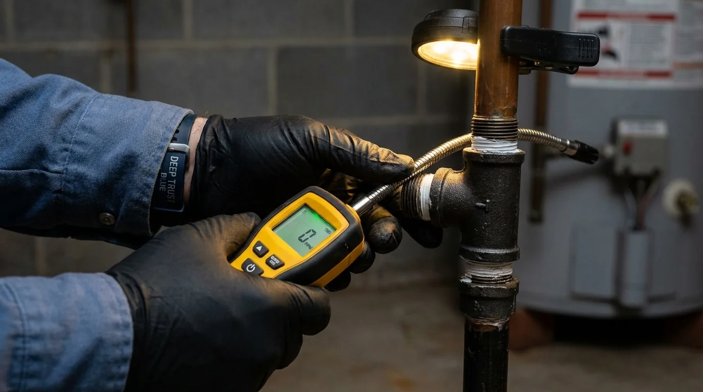 Gas leak detection with electronic sniffer by Johns Plumbing LLC in Redwood Valley