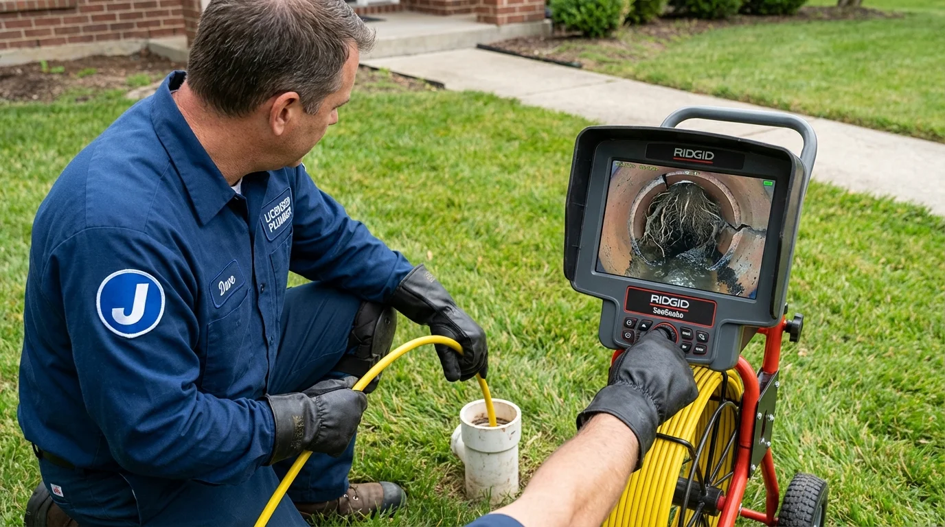 Sewer camera inspection being performed by Johns Plumbing LLC in Redwood Valley