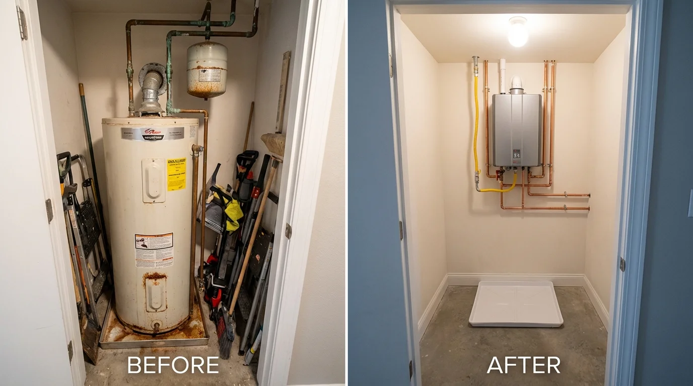 Tank water heater versus wall-mounted tankless unit comparison for Redwood Valley, CA homeowners
